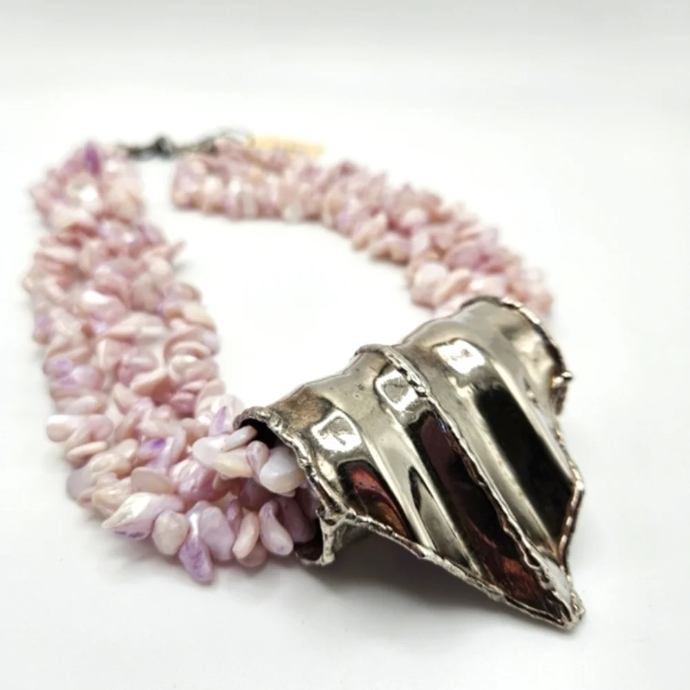 NEW VINTAGE Lavender Purple Stone Large Silver Tone Statement Pendant Necklace